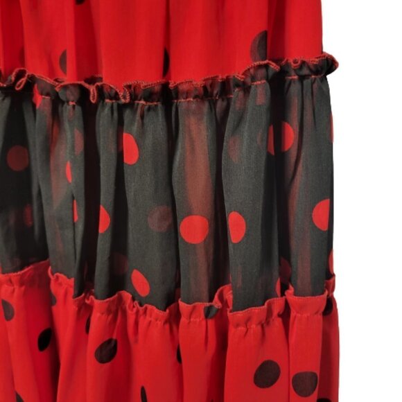 Red and Black Polka Dot Pleated Tiered Custom Made Skirt - Picture 5 of 11